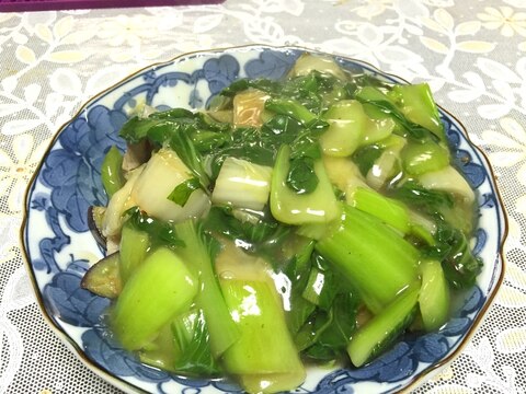 ナスと豚肉炒めに、チンゲン菜と白菜のあんかけ